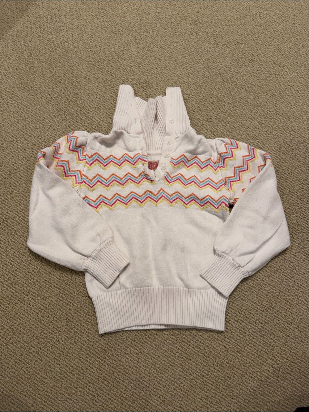Janie and Jack Cream Sweater with Pink, Orange, Yellow and Blue Chevron Yoke